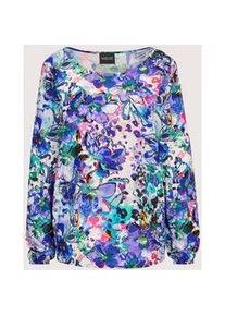 Madeleine Mode Schlupfbluse MADELEINE "Blusenshirt Viskosebluse mit floralem Aquarellmuster", Damen, Gr. 38, lila (lila, gemustert), Obermaterial: 100% Viskose CV., Modern, figurumspielend, Blusen Schlupfbluse, Blumendruck