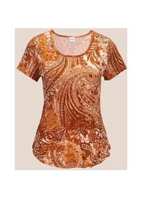 Madeleine Mode Kurzarmshirt MADELEINE "Shirt Sommerliches Shirt mit Alloverprint", Damen, Gr. 40, wei&szlig; (cognac, wollwei&szlig;), Obermaterial: 95% Viskose CV. 5% Elasthan EL., Modern, schmal, Shirts