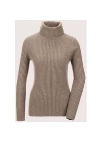 Madeleine Mode Longpullover MADELEINE "Kaschmirpullover Rollkragenpullover aus Kaschmir", Damen, Gr. 44/46, beige (cappuccino, melange), Obermaterial: 100% Kaschmir WS., Modern, normal, Pullover Longpullover, Good-Cashmere-Qualit&auml;t