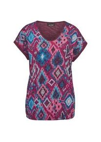 Kurzarmshirt GOLDNER "Kurzgr&ouml;&szlig;e Shirt aus Effektgarn", Damen, Gr. 22, blau (sangria, blau, gemustert), Obermaterial: 100% Baumwolle CO., Aufschlag, Shirts, Flammengarn