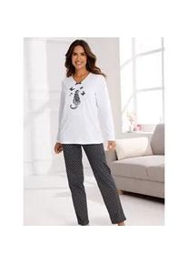 Schlafanzug, Damen, Gr. 36/38, wei&szlig;, schwarz, bedruckt, 100% Baumwolle, Homewear-Sets Schlafanzug