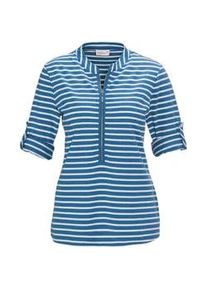 3/4-Arm-Shirt GOLDNER "Kurzgr&ouml;&szlig;e Sportives Ringelshirt in Longform", Damen, Gr. 26, blau (royalblau, cremewei&szlig;, geringelt), Obermaterial: 100% Baumwolle CO., Sonstiges, Shirts 3/4-Arm-Shirt, Garngef&auml;rbte Ringel