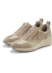 Sneaker Lascana "Freizeitschuh, Halbschuh", Damen, Gr. 42, beige, Obermaterial: 100% Rindsleder. Decksohle: 100% Textilmaterial. Futter: 100% Textilmaterial. Laufsohle: 100% Synthetik, Veloursleder, unifarben, Basic, Schuhe Sneaker, aus Leder mit innenliegendem Keilabsatz und Leo-Druck