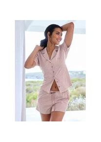 Shorty Vivance DREAMS, Damen, Gr. 36/38, mauve, wei&szlig;, gestreift, Single Jersey, Obermaterial: 100% Baumwolle, gestreift, Basic, Basic kurz, V-Ausschnitt, eingesetzt, Homewear-Sets Shorty, mit feinen garngef&auml;rbten Streifen