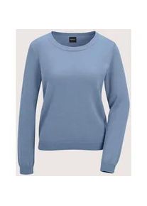 Madeleine Mode Longpullover MADELEINE "Strickpullover Schlichter Baumwollpullover mit Rundhals", Damen, Gr. 40/42, blau (rauchblau), Obermaterial: 100% Baumwolle CO., Modern, Pullover Longpullover, Hautsympathische Baumwolle