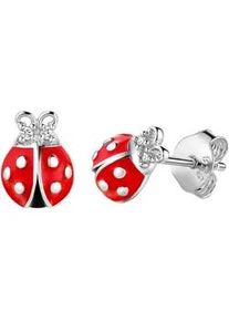 Paar Ohrstecker Firetti "Schmuck Geschenk Silber 925 Ohrschmuck Ohrringe Marienk&auml;fer", silberfarben, rot, schwarz, kristallwei&szlig;, kristallwei&szlig;, Ohrringe, M&auml;dchen, Silber 925 (Sterlingsilber), mit Zirkonia (synth.)