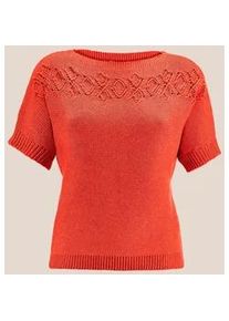 Madeleine Mode Longpullover MADELEINE "Pullover Halbarm-Pullover aus Baumwolle und Leinen", Damen, Gr. 34, orange (blutorange), Obermaterial: 50% Baumwolle CO. 50% Polyacryl PAN., Modern, normal, Pullover Longpullover