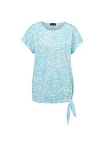 Kurzarmshirt GOLDNER "Shirt mit U-Boot-Ausschnitt", Damen, Gr. 44, blau (aquamarin, gemustert), Obermaterial: 100% Baumwolle CO., figurumspielend, Sonstiges, Shirts, U-Boot-Ausschnitt
