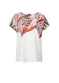 Kurzarmshirt GOLDNER "Kurzgr&ouml;&szlig;e Elegantes Oberteil mit Ethno-Muster", Damen, Gr. 25, wei&szlig; (wei&szlig;, gemustert), Obermaterial: 100% Viskose CV., figurumspielend, Gerade, Shirts, Dekorativer Druck