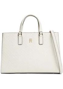 Henkeltasche Tommy Hilfiger "TH DAILY SATCHEL MONO", Damen, Gr. B/H/T: 32,5cm x 21,5cm x 15cm, creme, Lederimitat, Taschen, Damen Tragetasche, Handtasche mit Allover TH-Logopr&auml;gung