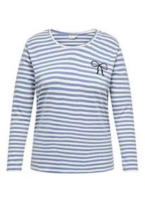 Langarmshirt Only CARMAKOMA "CARBODIL L/S O-NECK BLOUSE JRS", Damen, Gr. M, riviera stripes:cloud dancer, emb. bow, Jersey, Obermaterial: 63% Polyester, 33% Baumwolle, 4% Elasthan, gestreift, regular fit normal, Rundhals, Shirts Langarmshirt, Materialmix, regular fit