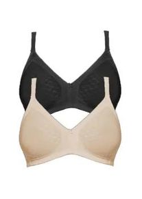 B&uuml;gelloser BH SuSa "2er Pack BH ohne B&uuml;gel Topsy", Damen, Gr. 75, Cup C, bunt (beige schwarz), Obermaterial: 40% Baumwolle CO. 30% Polyamid PA. 30% Elasthan EL., BHs