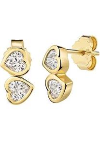 Paar Ohrstecker Firetti "Schmuck Geschenk Silber 925 Ohrschmuck Ohrringe Herz", gelbgoldfarben, kristallwei&szlig;, kristallwei&szlig;, Ohrringe, Damen, 4,5mm, Silber 925 (Sterlingsilber), mit Zirkonia (synth.)