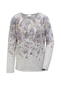 Print-Shirt GOLDNER "Kurzgr&ouml;&szlig;e Druckshirt mit aufwendigem Ausschnitt", Damen, Gr. 22, lila (hellflieder, gemustert), Obermaterial: 75% Viskose CV. 20% metallisierte Fasern MTF. 5% Elasthan EL., normal, Sonstiges, Shirts, Ohne