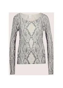 Madeleine Mode Longpullover MADELEINE "Pullover Ajour-Pullover mit Unikat-Print", Damen, Gr. 44/46, wei&szlig; (wollwei&szlig;, silbergrau, multicolor), Obermaterial: 100% Baumwolle CO., Modern, normal, Pullover Longpullover