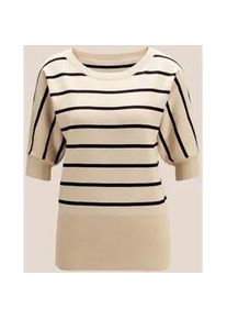 Madeleine Mode Longpullover MADELEINE "Strickpullover Ringelpullover im maritimen Look", Damen, Gr. 40/42, grau (kiesel, schwarz), Obermaterial: 100% Baumwolle CO., Modern, Pullover Longpullover, hoher Saumbund