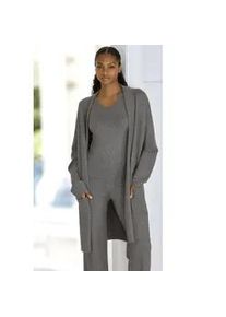 Longstrickjacke Lascana, Damen, Gr. 36/38, blau (dunkelgrau), Feinstrick, Obermaterial: 50% Viskose (LENZINGTM ECOVEROTM), 28% Polyester, 22% Polyamid, meliert, figurumspielend lang, normaler Saum, Strickjacken Longstrickjacke, mit aufgesetzte Taschen und Umlegekragen, Loungewear