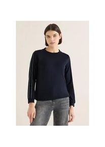 Langarmshirt Cecil, Damen, Gr. S (38), universal blau, Stoff, 50% Polyester, 46% Viskose, 4% Elasthan, unifarben, normal normal, Rundhals, B&uuml;ndchen, Shirts Langarmshirt, mit Tape Detail am &Auml;rmel