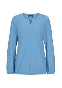 Langarmshirt GOLDNER "Kurzgr&ouml;&szlig;e Elegante Rundhals-Bluse mit Zierblende", Damen, Gr. 24, blau, Obermaterial: 80% Polyester PES. 15% Viskose CV. 5% Elasthan EL., Modisch, Shirts Langarmshirt, Gummib&uuml;ndchen