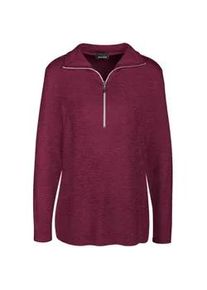 Longpullover GOLDNER "Kurzgr&ouml;&szlig;e Flauschiges Troyer- Shirt", Damen, Gr. 23, lila (pflaume, melange), Obermaterial: 75% Viskose CV. 20% Polyester PES. 5% Elasthan EL., Tubular, Pullover Longpullover, Flauschig angeraute Melange-Qualit&auml;t