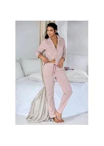 Pyjama Vivance DREAMS, Damen, Gr. 36/38, mauve, gestreift, Single Jersey, Obermaterial: 100% Baumwolle, Basic lang, V-Ausschnitt, eingesetzt, Homewear-Sets Pyjama, mit feinem Streifenmuster
