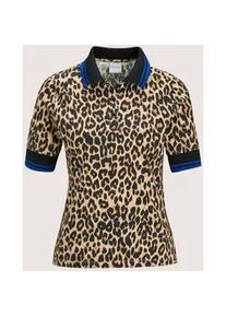 Madeleine Mode Kurzarmshirt MADELEINE "Poloshirt Modernes Shirt mit Leo-Print", Damen, Gr. 40, schwarz (schwarz, caramel, royalblau), Obermaterial: 90% Baumwolle CO. 10% Elasthan EL., Modern, Shirts