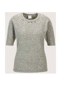 Madeleine Mode Longpullover MADELEINE "Strickpullover Eleganter Businesspullover mit Rundhals", Damen, Gr. 36/38, grau (steingrau, melange), Obermaterial: 46% Polyacryl PAN. 45% Polyester COOLMAX PES(Coolmax). 6% Wolle mw. 3% Polyamid PA., Modern, Pullover Longpullover, Schmuckkn&ouml;pfe