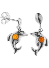 Paar Ohrh&auml;nger OSTSEE-SCHMUCK "- Delphin - Silber 925/000 - Bernstein" Gr. 23, silber (silber 925, silberfarben, wei&szlig;), Ohrringe, Damen, Silber 925 (Sterlingsilber)