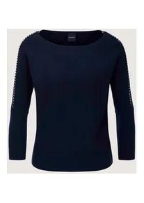 Madeleine Mode Longpullover MADELEINE "Feinstrickpullover Viskosepullover mit Deko-Kette", Damen, Gr. 36/38, blau (marine), Obermaterial: 50% Viskose CV. 28% Polyester PES. 22% Polyamid PA., Modern, schmal, Pullover Longpullover, Zierkette