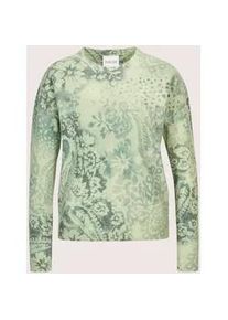 Madeleine Mode Longpullover MADELEINE "Strickpullover Stilvoller Printpullover mit floralem Muster", Damen, Gr. 44/46, wei&szlig; (wollwei&szlig;, hellsalbeigr&uuml;n), Obermaterial: 52% Polyester PES. 48% Wolle WO., Modern, Pullover Longpullover, Allover-druck