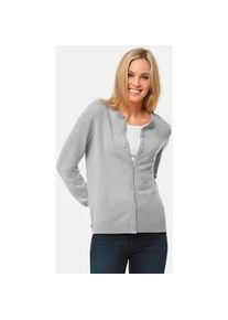 Strickpullover GOLDNER "Kurzgr&ouml;&szlig;e Kuschelweiche Kaschmir-Strickjacke", Damen, Gr. 24, silber (silbergrau, melange), Obermaterial: 100% Kaschmir WS., Rippe, Pullover Strickpullover, Ohne