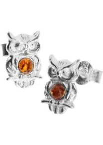 Paar Ohrstecker OSTSEE-SCHMUCK "- Uhu - Silber 925/000 - Bernstein" Gr. 12, silber (silber 925, silberfarben, wei&szlig;), Ohrringe, Damen, Silber 925 (Sterlingsilber)