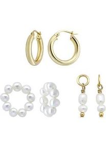 Paar Creolen Firetti "Multipack Schmuck Geschenk Silber 925 Ohrschmuck Ohrringe Charm", gelbgoldfarben, wei&szlig;, Ohrringe, Damen, 17mm, Perlen Silber 925 (Sterlingsilber), Perlen, Silber 925 (Sterlingsilber), mit S&uuml;&szlig;wasserzuchtperle
