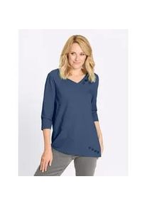 Longshirt Classic Basics "Longshirt", Damen, Gr. 54, jeansblau, 100% Baumwolle, unifarben, V-Ausschnitt, Shirts Longshirt