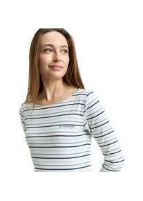 3/4-Arm-Shirt Tom Tailor, Damen, Gr. 3XL, blau haze multicolor stripe, Single Jersey, Obermaterial: 97% Baumwolle, 3% Elasthan, gestreift, regular fit h&uuml;ftbedeckend, U-Boot-Ausschnitt, Shirts 3/4-Arm-Shirt, im Streifen-Design
