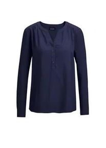 Schlupfbluse GOLDNER "Elegante Viskosebluse mit V-Ausschnitt", Damen, Gr. 46, blau (marine), Obermaterial: 100% Viskose CV., gerade, Tubular, Blusen Schlupfbluse, Knopfleiste