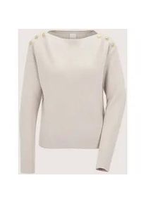 Madeleine Mode Longpullover MADELEINE "Strickpullover Eleganter Rippstrickpullover mit U-Boot-Ausschnitt", Damen, Gr. 48, wei&szlig; (perlwei&szlig;), Obermaterial: 33% Viskose CV. 23% Polyamid PA. 20% Baumwolle CO. 20% Wolle mw. 4% Kaschmir WS., Modern, Pullover Longpullover, Schmuckkn&ouml;pfe