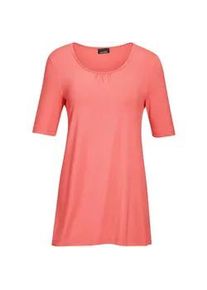 Langarm-Poloshirt GOLDNER "Zeitloses Shirt mit modernem Raffdetail", Damen, Gr. 38, rot (koralle), Obermaterial: 95% Viskose CV. 5% Elasthan EL., normal, Sonstiges, Shirts, Ohne