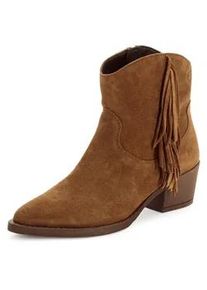 Westernstiefelette Tamaris, Damen, Gr. 36, dunkelbraun, Veloursleder, unifarben, Schuhe, Blockabsatz, Boots, Cowboystiefelette mit modischen Fransen