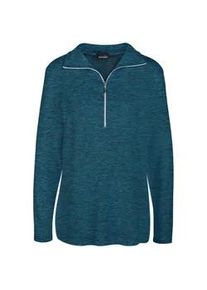 Longpullover GOLDNER "Flauschiges Troyer- Shirt", Damen, Gr. 44, blau (dunkelpetrol, melange), Obermaterial: 75% Viskose CV. 20% Polyester PES. 5% Elasthan EL., Tubular, Pullover Longpullover, Flauschig angeraute Melange-Qualit&auml;t