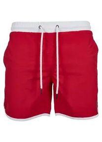 Badeshorts Urban Classics "Urban Classics Herren Retro Swimshorts", Herren, Gr. XXL, US-Gr&ouml;&szlig;en, firerot, wei&szlig;, 100% Polyamid, Badehosen Badeshorts