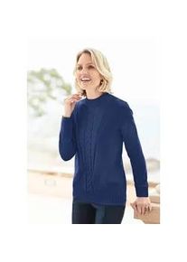 Rundhalspullover GOLDNER "Stehkragenpullover im Zopfstrick", Damen, Gr. 48, blau (dunkelblau), Obermaterial: 50% Baumwolle CO. 50% Polyacryl PAN., gerade, Pullover Rundhalspullover, hoher Baumwollanteil