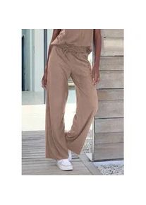 Schlupfhose French Connection, Damen, Gr. 36/38, N-Gr, taupe, Samt, Obermaterial: 92% Polyester, 8% Elasthan, unifarben, bequem lang, Hosen Schlupfhose, aus Veloursleder-Imitat mit seitlichen Taschen, Loungewear