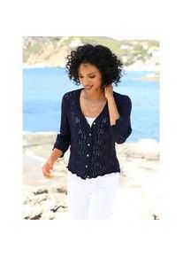 Strickjacke Heine, Damen, Gr. 42, jeansblau, 100% Baumwolle, unifarben, Strickjacken Strickjacke