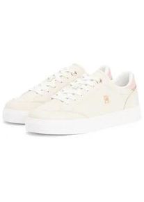 Plateausneaker Tommy Hilfiger "TH CHIC CUPSOLE", Damen, Gr. 42, creme, Nappaleder, Schuhe Plateausneaker, Freizeitschuh, Halbschuh, Schn&uuml;rschuh mit goldfarbenem TH-Logo