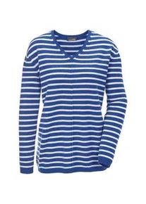 Strickpullover GOLDNER "Kurzgr&ouml;&szlig;e Basicpullover mit V-Ausschnitt", Damen, Gr. 25, wei&szlig; (dunkelblau, wei&szlig;, geringelt), Obermaterial: 100% Kaschmir WS., Rippe, Pullover Strickpullover, Aufwendig in Form gestrickt