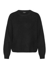 Strickfleece-Pullover oxmo "Strickpullover OXIFANSI", Damen, Gr. L, schwarz, Obermaterial: 93% Polyester PES. 5% Wolle mw. 2% Elasthan EL., Pullover