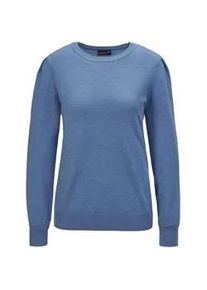 Strickpullover GOLDNER "Kurzgr&ouml;&szlig;e Weicher Strickpullover, Ballon&auml;rmel", Damen, Gr. 25, blau (jeansblau), Obermaterial: 70% Polyacryl PAN. 30% Schurwolle WV., Rippe, Pullover Strickpullover, Ohne