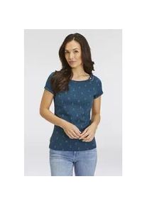 T-Shirt Ragwear "FLORAH A ORGANIC O", Damen, Gr. S (36), blau (petrol), Single Jersey, Obermaterial: 70% Baumwolle, 30% Polyester, bedruckt, gemustert, kontrastfarbene Details, mehrfarbig, figurbetont normal, Rundhals, Shirts T-Shirt, mit maritimen Anker-Allover-Druck