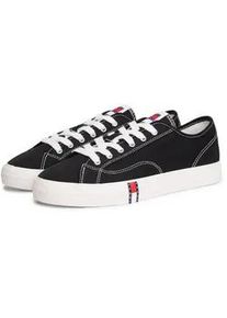 Tommy Hilfiger Plateausneaker TOMMY JEANS "ARCHIVE Y2K", Damen, Gr. 38, schwarz, Textil, unifarben, Schuhe Plateausneaker, Freizeitschuh, Halbschuh, Schn&uuml;rer im Retro-Look mit Label im Plateau